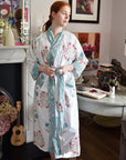 Blue & Pink Floral Block Print naisten kimono aamutakki Puuvillavaatteet Powell Craft