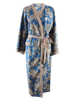 French Blue & Light Tan Large Floral Print naisten kimono aamutakki Puuvillavaatteet Powell Craft