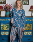 Inky Blue Floral & Stripe 100% Puuvilla Pyjama Powell Craft