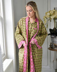 Lime Green & Pink naisten kimono aamutakki Puuvillavaatteet Powell Craft