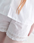 Naisten valkoinen shortsi + paita pyjamasetti - Anna Puuvillavaatteet Powell Craft