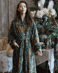 Velvet Green Orange & Blue Floral naisten kimono aamutakki Puuvillavaatteet Powell Craft