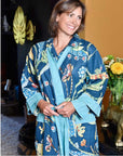 Blue Floral Exotic Bird naisten kimono aamutakki Puuvillavaatteet Powell Craft