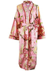 Powell Craftin Pink, Cream & Burnt Orange Large Botanical Print -kimono-aamutakki valkoisella taustalla.
