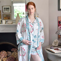 Blue & Pink Floral naisten kimono aamutakki Puuvillavaatteet Powell Craft 