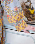 Grey coral & mustard floral naisten kimono aamutakki Puuvillavaatteet Powell Craft 