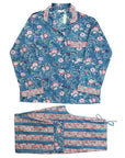 Inky Blue Floral & Stripe 100% Puuvilla Pyjama Powell Craft 
