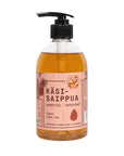 Vaasan aito saippuan meripihkanvärinen nestemäinen terva-käsisaippua 400ml kirkkaassa pumppupullossa, jossa vaaleanruskea etiketti.