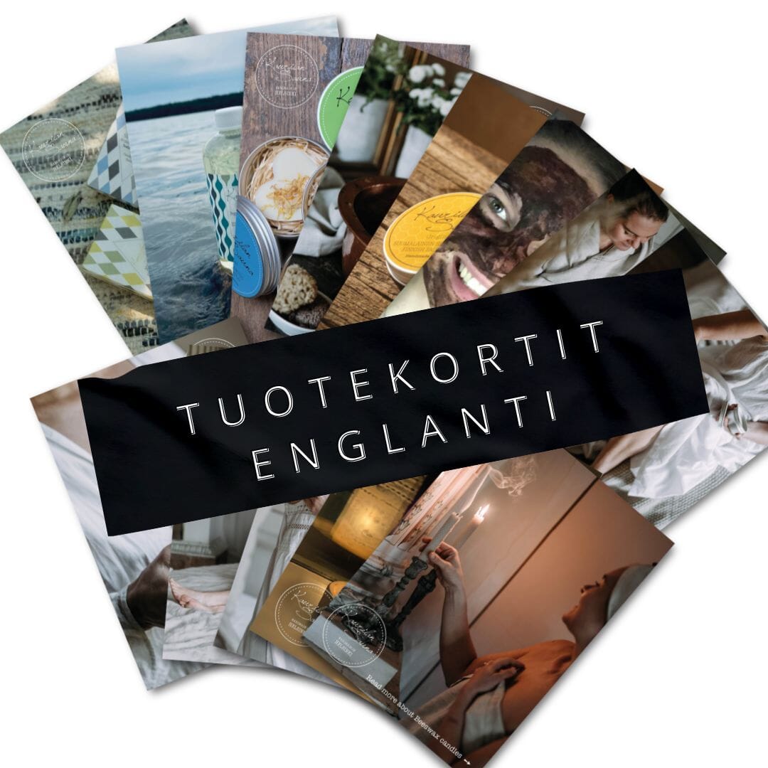 Kaurilan Saunan Tuotekortit Englanniksi - 6 kpl - markkinointimateriaali Mainosmateriaalit Kaurilan Sauna 