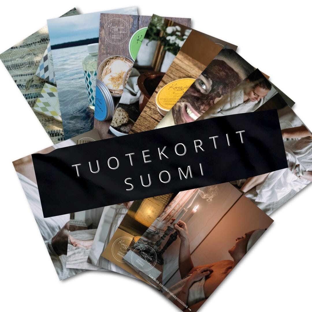 Kaurilan Saunan Tuotekortit Suomeksi - 6 kpl - markkinointimateriaali Mainosmateriaalit Kaurilan Sauna 