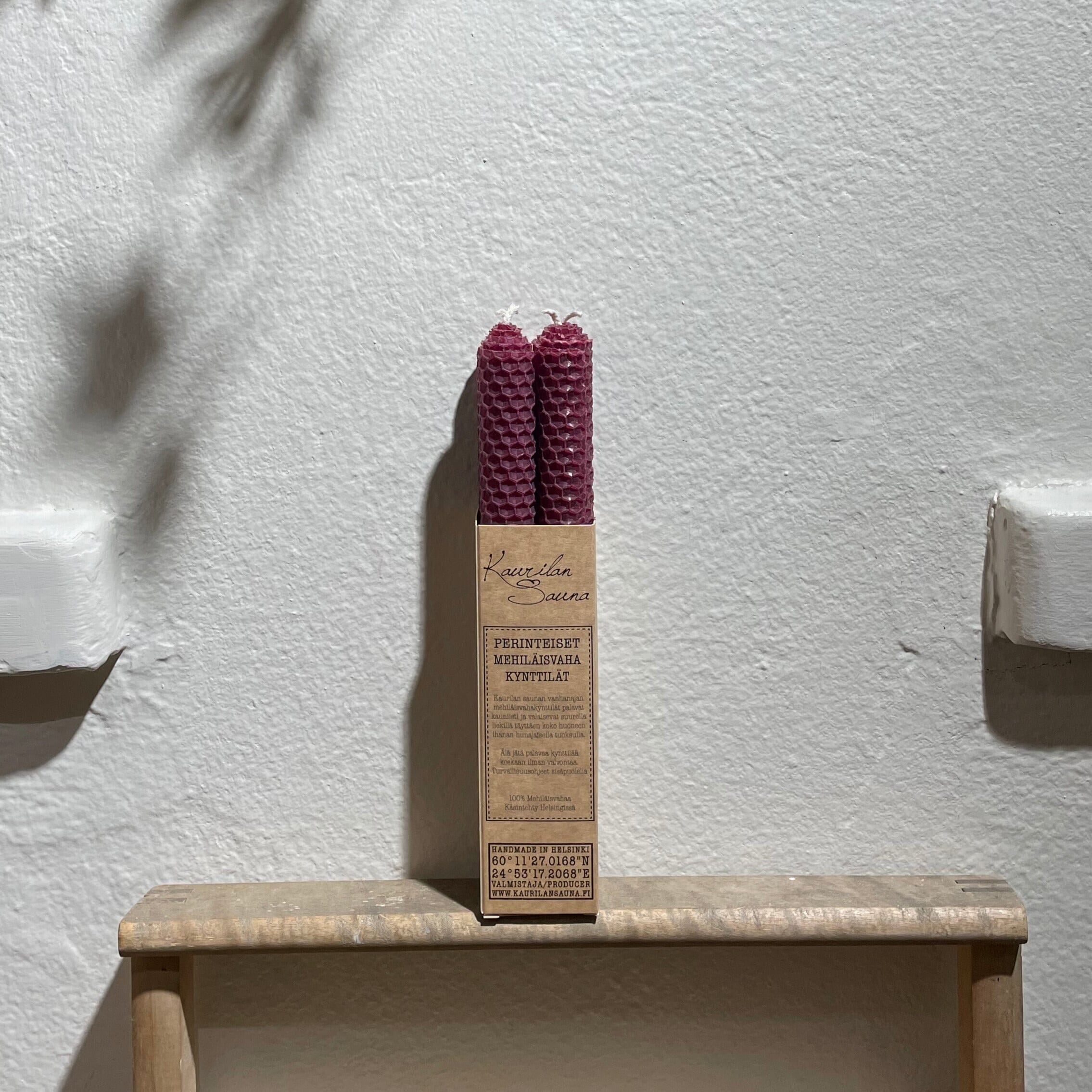 Mehiläisvahakynttilät - Luumu 4 kpl Kynttilät Kaurilan Sauna 