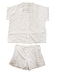 Naisten valkoinen shortsi + paita pyjamasetti -Eliza Puuvillavaatteet Powell Craft 