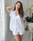Naisten valkoinen shortsi + paita pyjamasetti -Eliza Puuvillavaatteet Powell Craft 