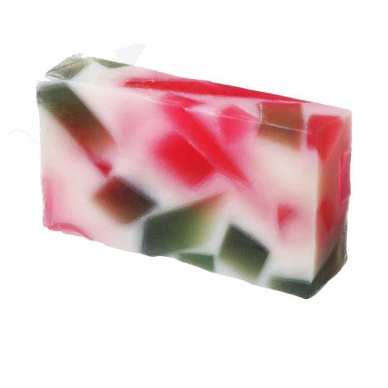 Osmian Omena-palasaippua, jossa valkoista, vihreää ja heleän punaista.