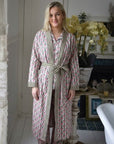Pink & Green Damask Style Floral Print kimono aamutakki Puuvillavaatteet Powell Craft 