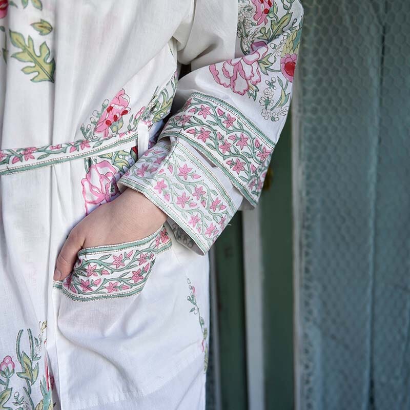 Pink & mint floral naisten kimono aamutakki Puuvillavaatteet Powell Craft 