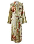 Powell Craftin Beige, Olive & Burnt Orange Large Botanical Print -kimono-aamutakki valkoisella taustalla.