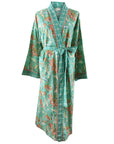 TARKISTA HINTA Turquoise, Pink & Olive Block Floral Print kimono aamutakki Puuvillavaatteet Powell Craft 