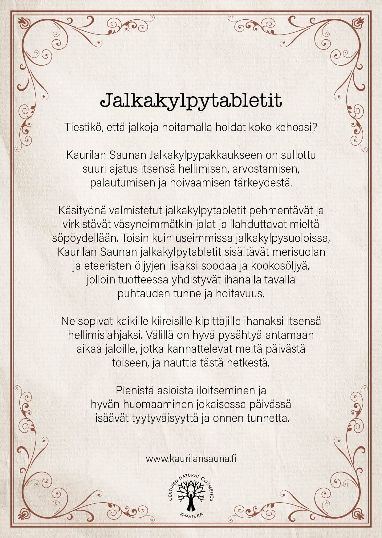 Tuotekortti - Jalkakylpytabletit - 6 kpl Mainosmateriaalit Kaurilan Sauna 