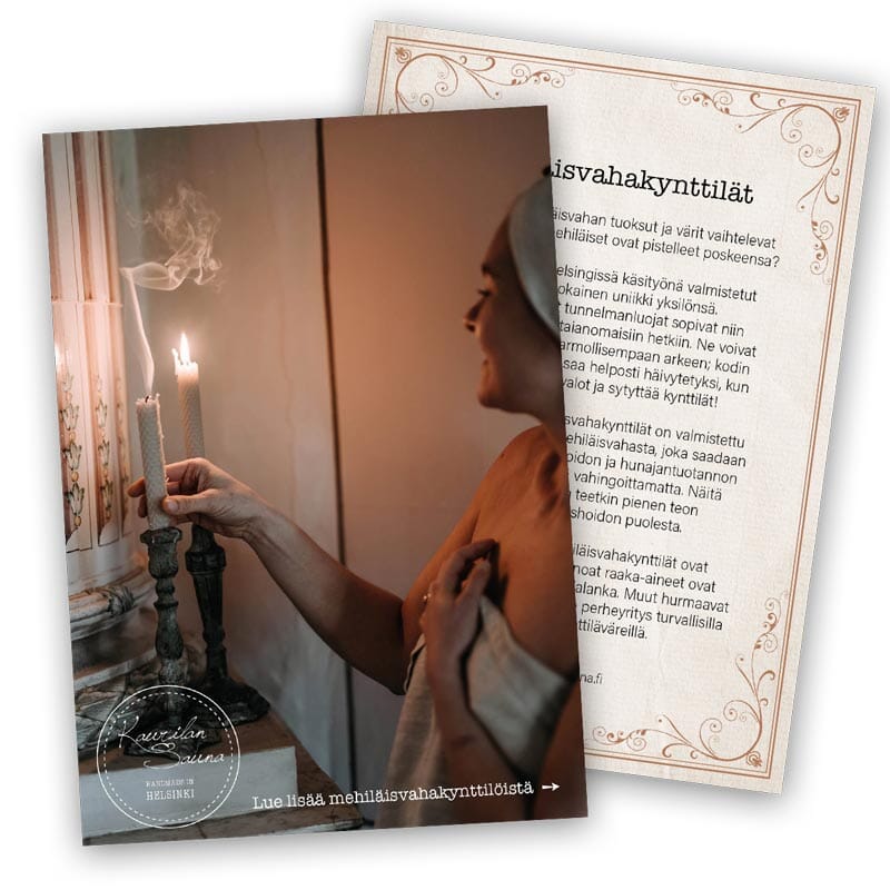 Tuotekortti - Mehiläisvahakynttilä - 6 kpl Mainosmateriaalit Kaurilan Sauna 