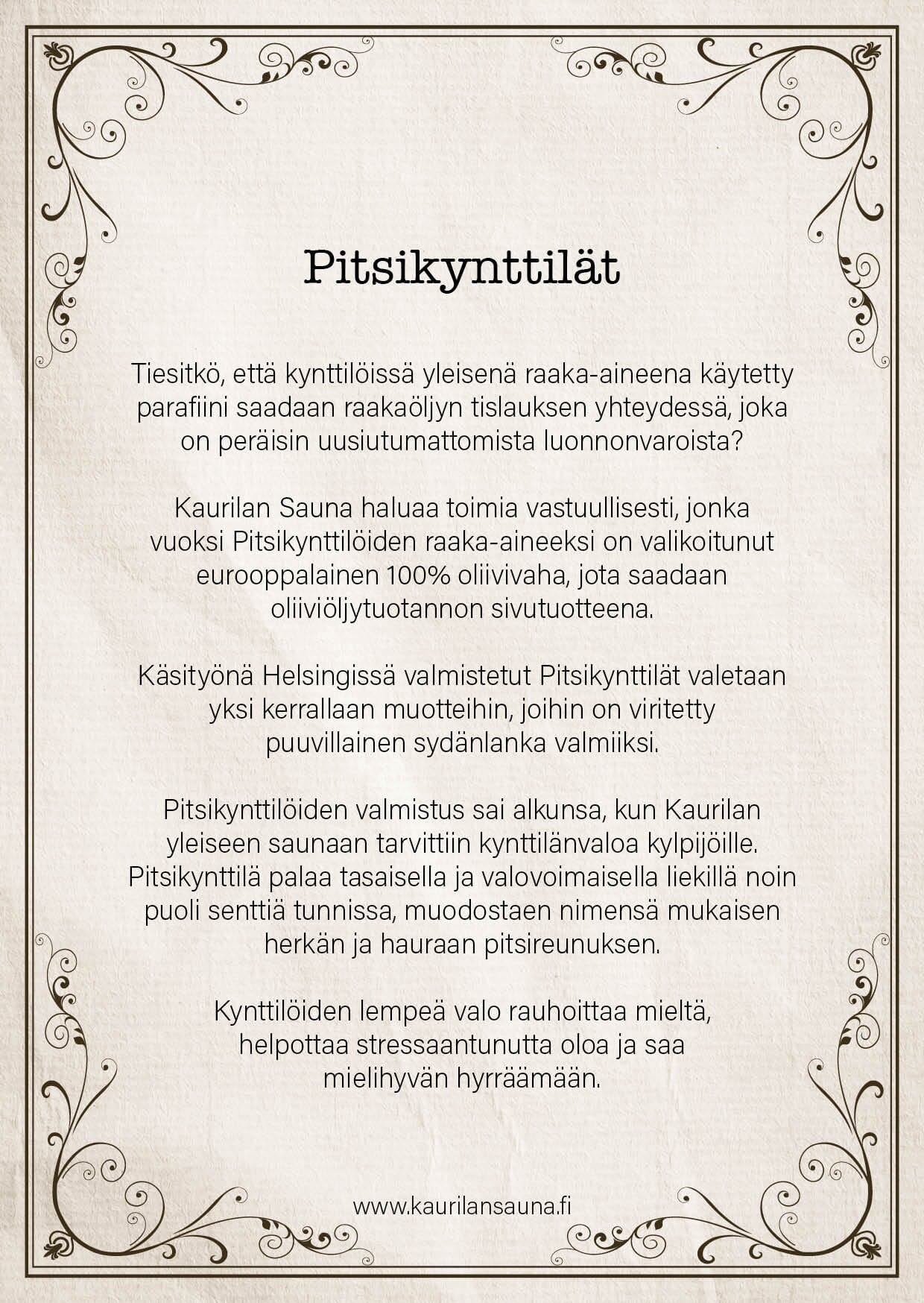 Tuotekortti - Pitsikynttilä - 6 kpl Mainosmateriaalit Kaurilan Sauna 