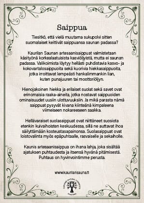 Tuotekortti - Saippua - 6 kpl Mainosmateriaalit Kaurilan Sauna 