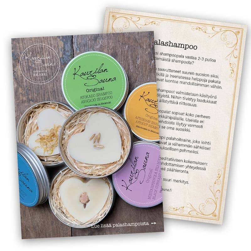 Tuotekortti - Shampoo - 6 kpl Mainosmateriaalit Kaurilan Sauna 