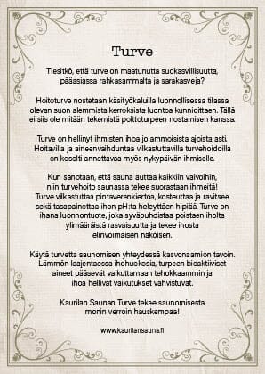 Tuotekortti - Turve - 6 kpl Mainosmateriaalit Kaurilan Sauna 