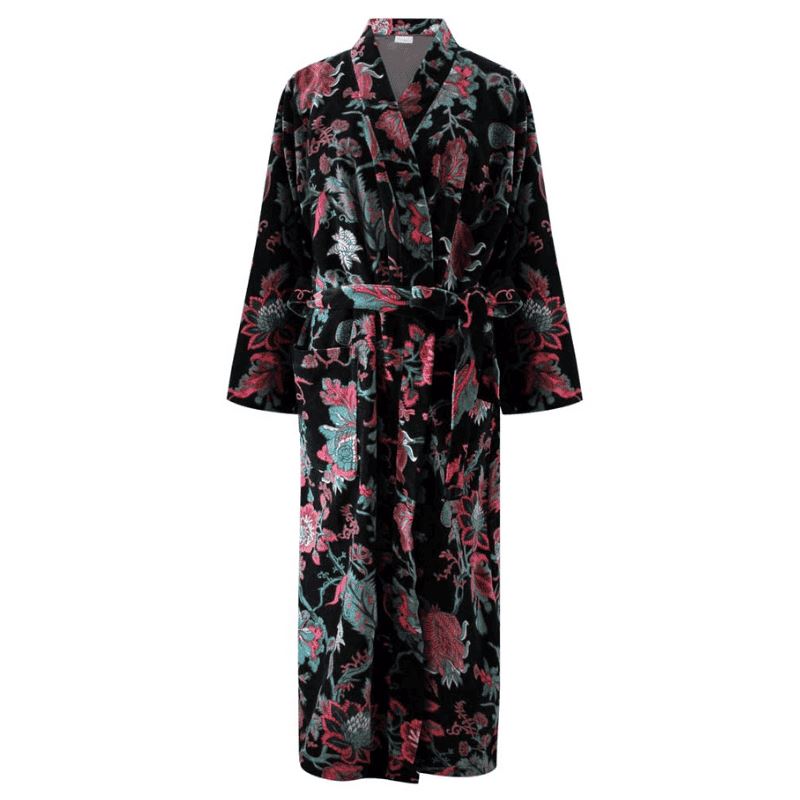 Velvet Black Exotic Flower naisten kimono aamutakki Puuvillavaatteet Powell Craft 