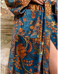 Velvet Blue & Yellow Floral Print Dressing Gown With Satin Lining Puuvillavaatteet Powell Craft 