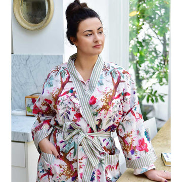 Cream Bird naisten kimono aamutakki Puuvillavaatteet Powell Craft 