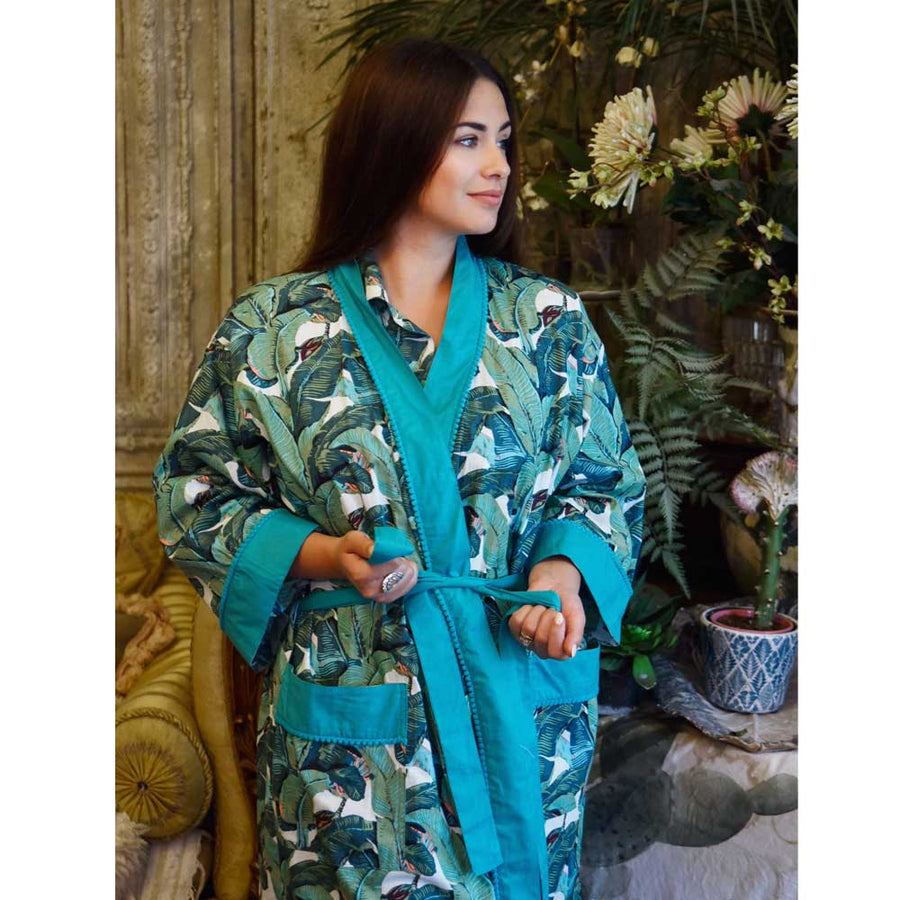 Green Leaf naisten kimono aamutakki Puuvillavaatteet Powell Craft 