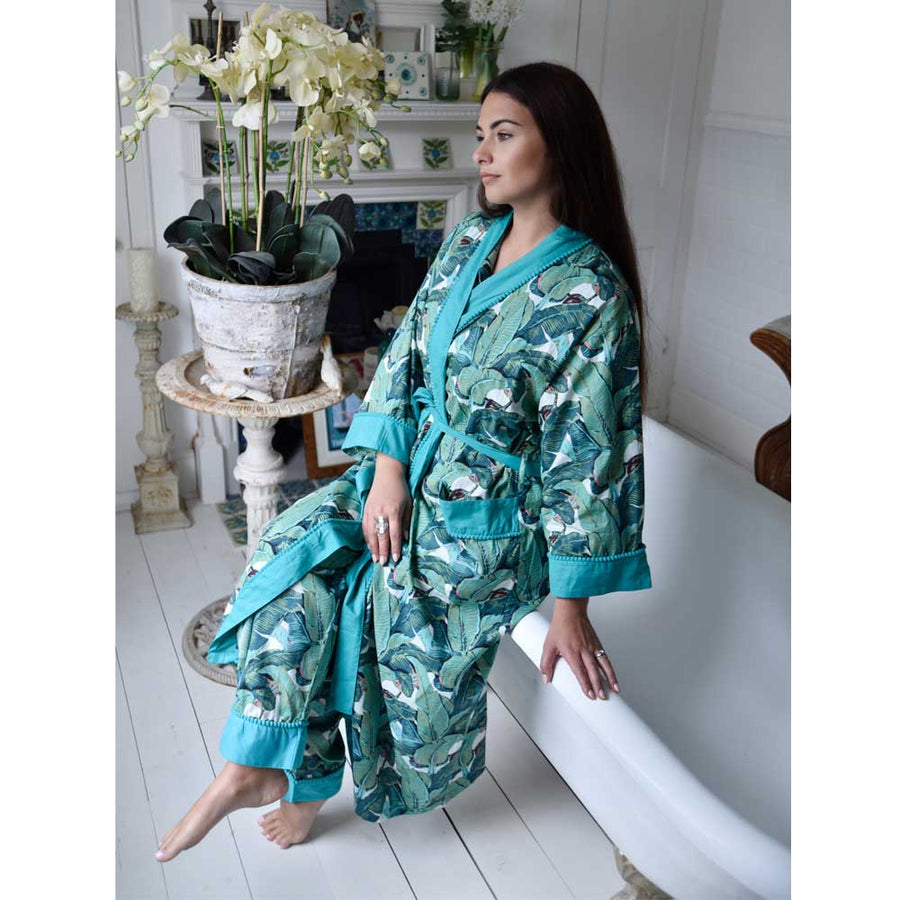 Green Leaf naisten kimono aamutakki Puuvillavaatteet Powell Craft 