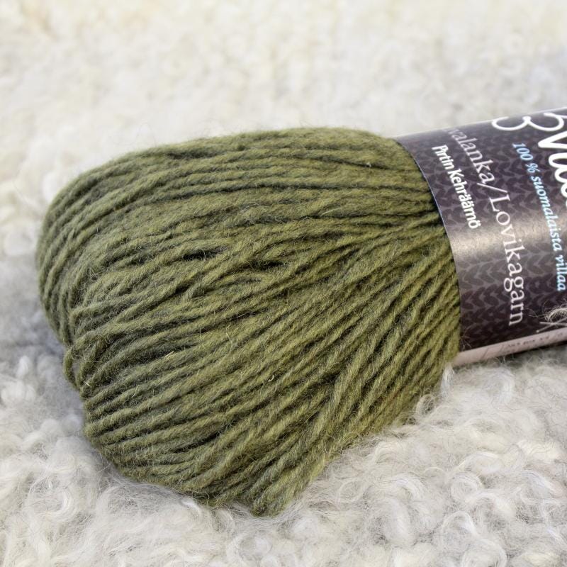 Hahtuvalanka 285x0,2 -Suomalaista lampaanvillaa - useita värejä Villalanka Pirtin Kehräämö Tumma oliivi 