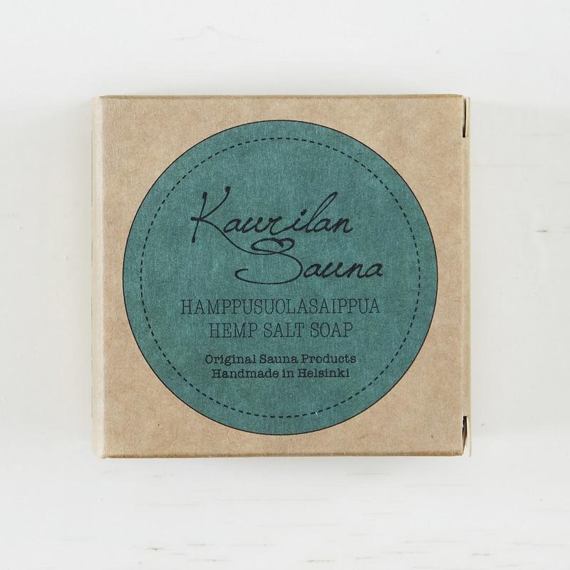 Hamppusuolasaippua 120 g Metalli- tai Pahvirasia - OUTLET Soap Kaurilan Sauna ekologinen pahvipakkaus 