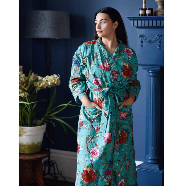 Teal Exotic naisten kimono aamutakki Puuvillavaatteet Powell Craft 