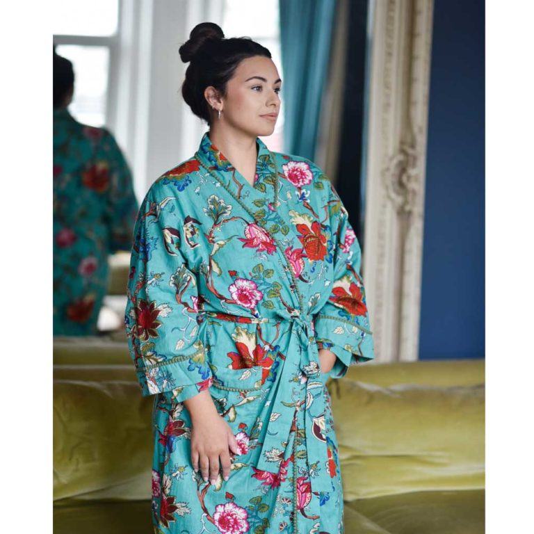 Teal Exotic naisten kimono aamutakki Puuvillavaatteet Powell Craft 