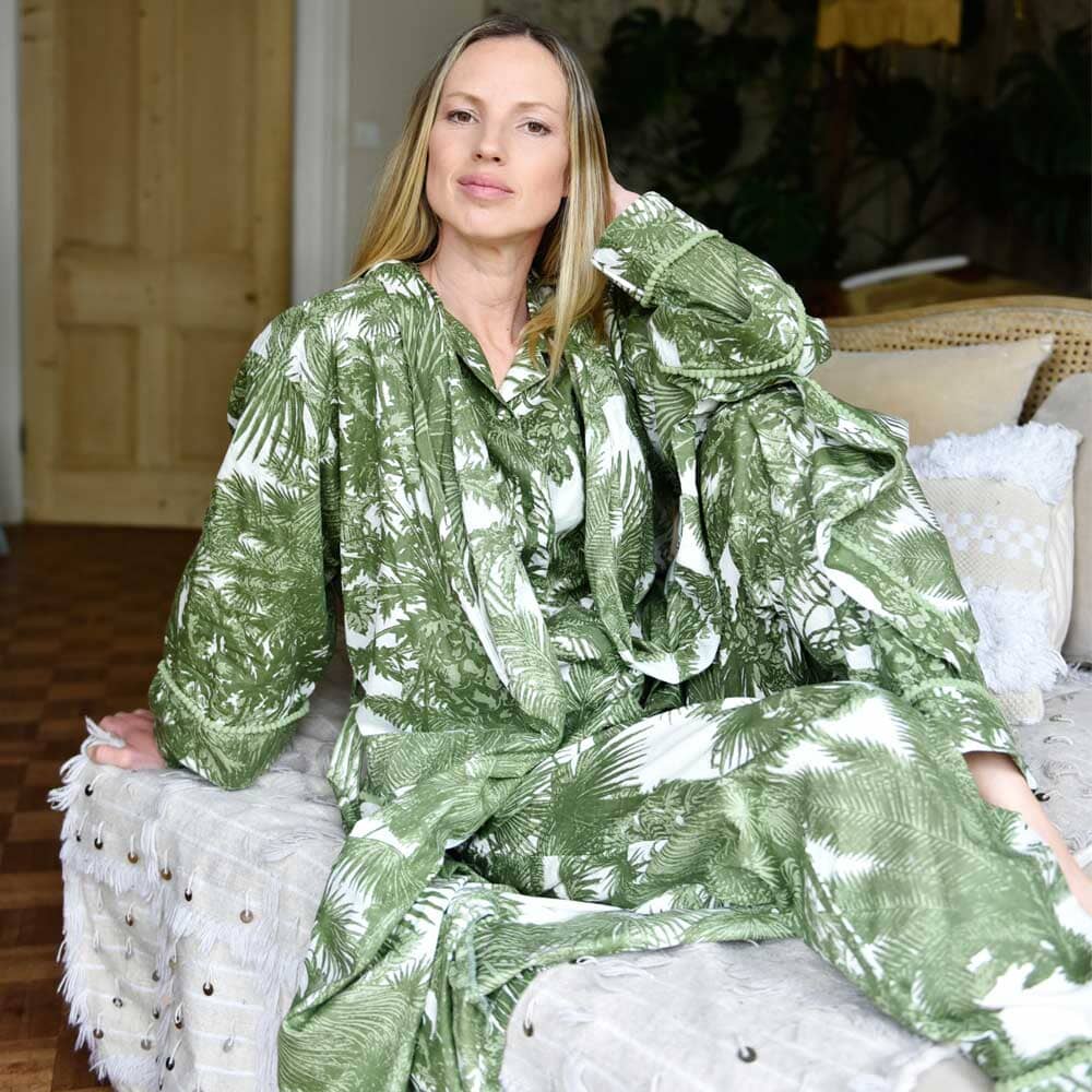Tropical Green Fern naisten kimono aamutakki Puuvillavaatteet Powell Craft 